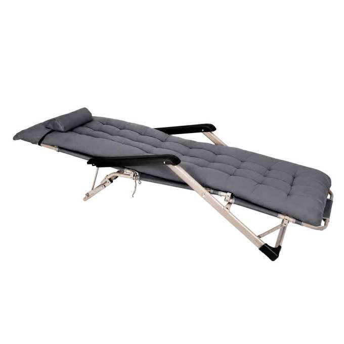 Garden folding lounger with cushion grey