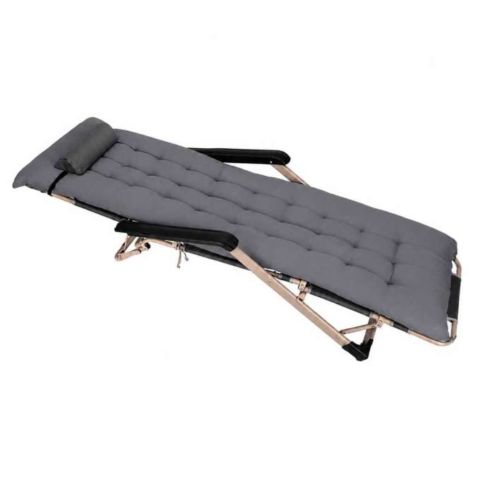 Garden folding lounger with cushion grey