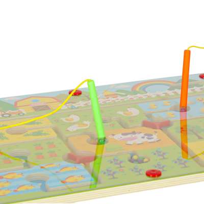 Gra labirynt magnetyczna planszowa drewniana do podróży farma 2 graczy