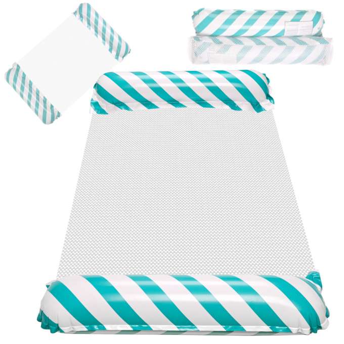 Inflatable beach mattress hammock water lounger chair swimming pool blue