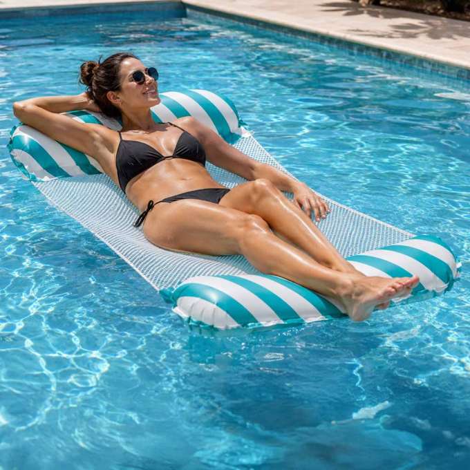 Inflatable beach mattress hammock water lounger chair swimming pool blue