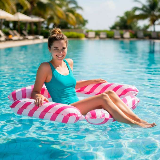 Inflatable beach mattress hammock water lounger chair swimming pool pink
