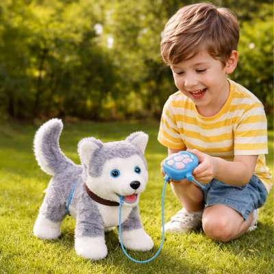 Interactive Puppy on a Leash – Barking Walking and Tail-Wagging Husky