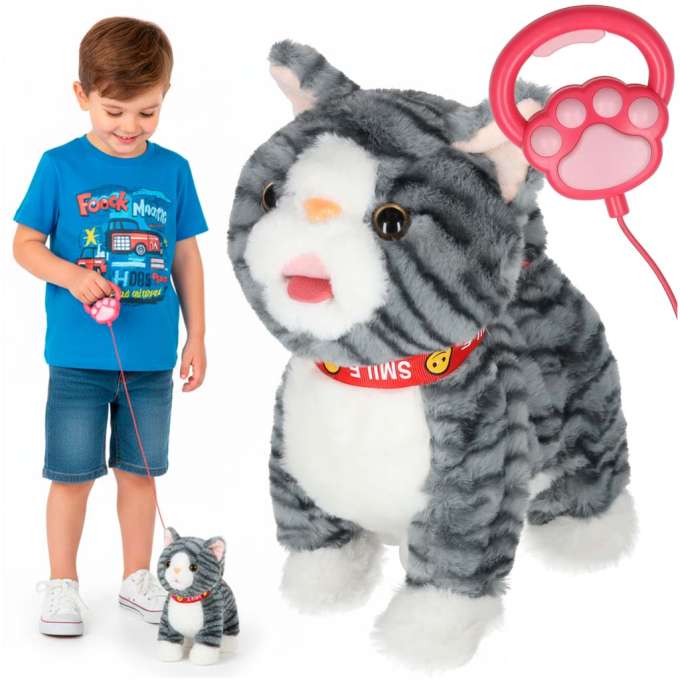 Interactive cat on leash movement sound grey