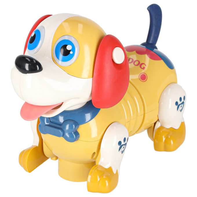 Interactive dog with bone responds to touch