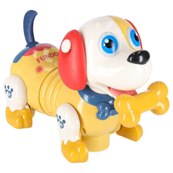 Interactive dog with bone responds to touch