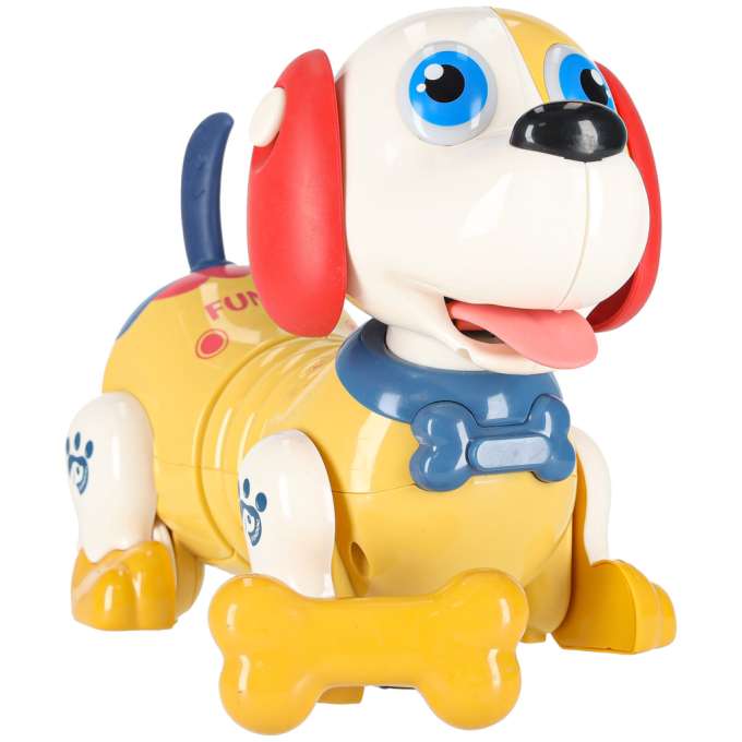 Interactive dog with bone responds to touch