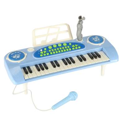 Keyboard dla dzieci pianinko interaktywne organki 37 klawiszy mikrofon statyw niebieskie