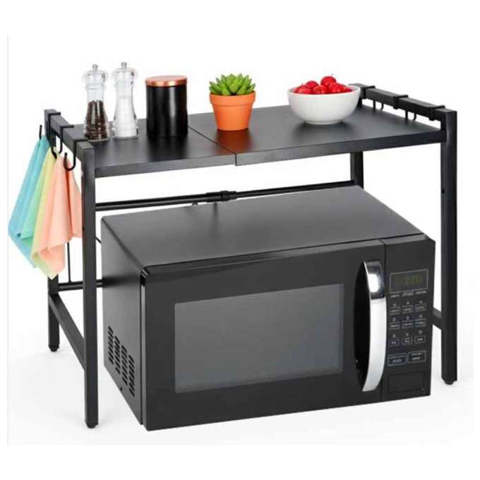 Kitchen shelf over microwave organizer adjustable 6 metal hangers
