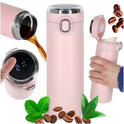 Kubek termiczny z ustnikiem termos LED 420ml róż