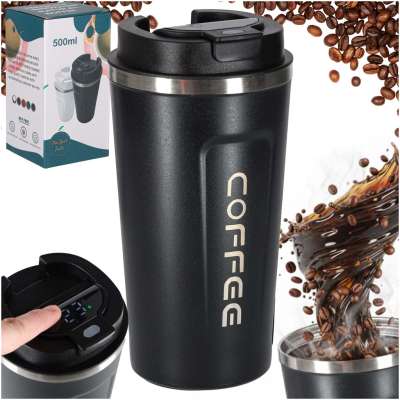 Kubek termiczny z ustnikiem termos LED 500ml czarn