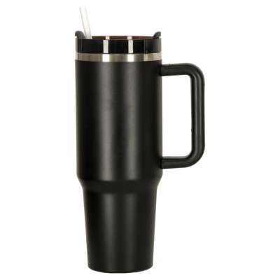Kubek termiczny ze słomką i uchwytem termos 1200ml czarny