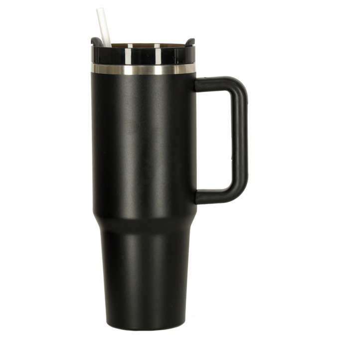 Kubek termiczny ze słomką i uchwytem termos 1200ml czarny