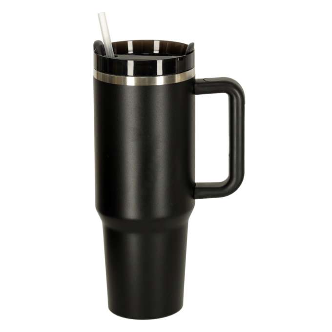 Kubek termiczny ze słomką i uchwytem termos 1200ml czarny