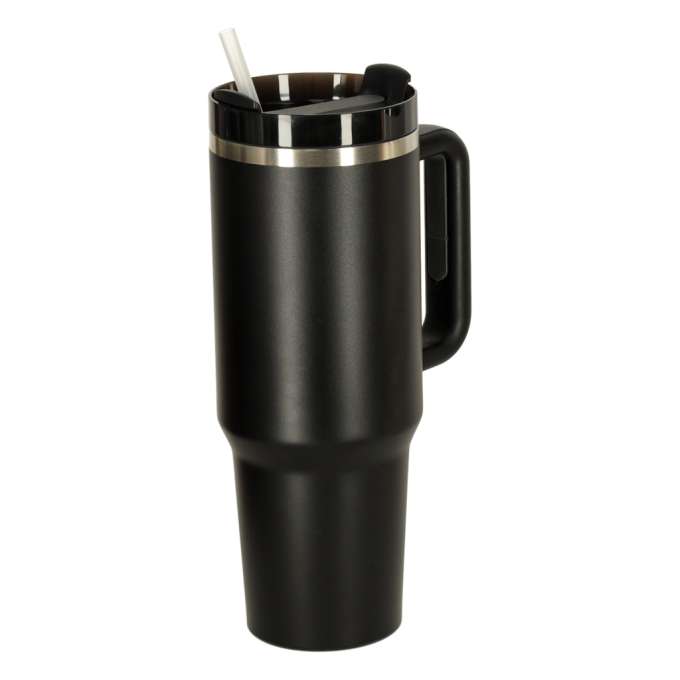 Kubek termiczny ze słomką i uchwytem termos 1200ml czarny