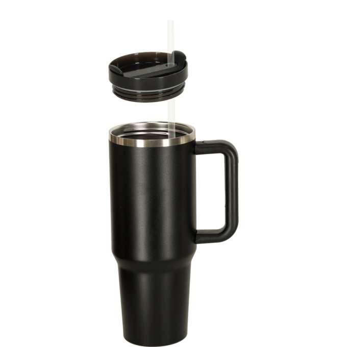 Kubek termiczny ze słomką i uchwytem termos 1200ml czarny