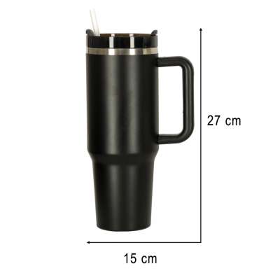 Kubek termiczny ze słomką i uchwytem termos 1200ml czarny