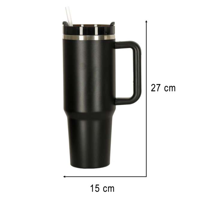 Kubek termiczny ze słomką i uchwytem termos 1200ml czarny