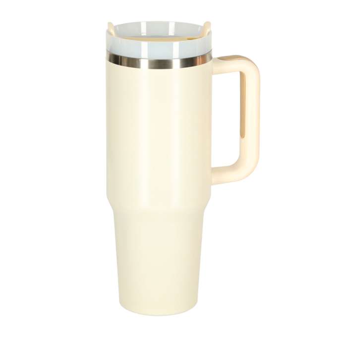 Kubek termiczny ze słomką i uchwytem termos 1200ml kremowy