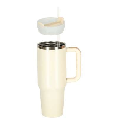 Kubek termiczny ze słomką i uchwytem termos 1200ml kremowy
