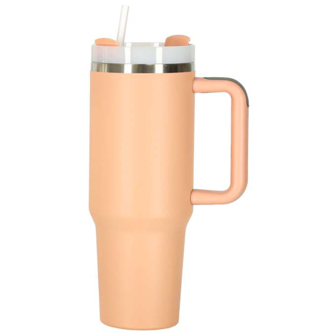 Kubek termiczny ze słomką i uchwytem termos 1200ml róż pudrowy