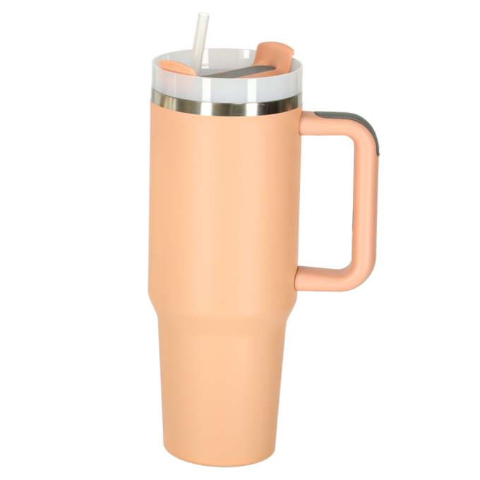 Kubek termiczny ze słomką i uchwytem termos 1200ml róż pudrowy