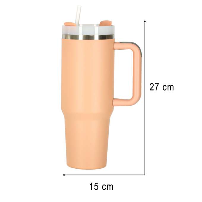 Kubek termiczny ze słomką i uchwytem termos 1200ml róż pudrowy