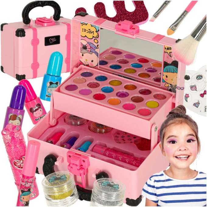 Kuferek zestaw kosmetyków do makijażu i paznokci makeup kosmetyki cienie lakiery walizka