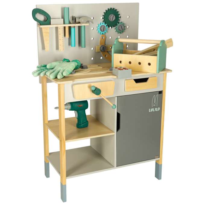 LULILO Fikso wooden workshop small DIY set with tools saw screwdriver sounds 86cm