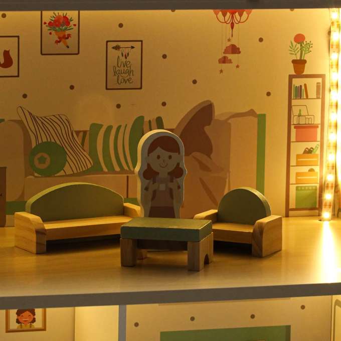 LULILO Peonio 70cm LED pink wooden dollhouse