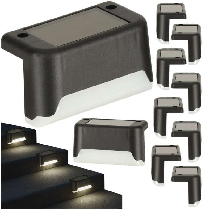 Lampa solarna schodowa ogrodowa zewnętrzna LED na schody czujnik zmierzchu 8 sztuk