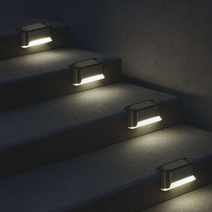 Lampa solarna schodowa ogrodowa zewnętrzna LED na schody czujnik zmierzchu 8 sztuk