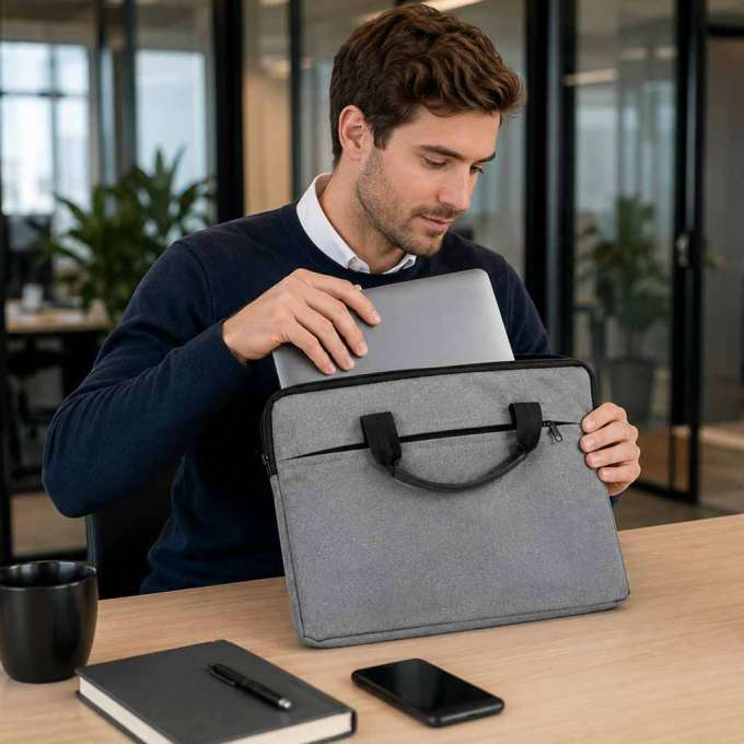 Laptop bag 15.6 inch briefcase shoulder bag unisex grey