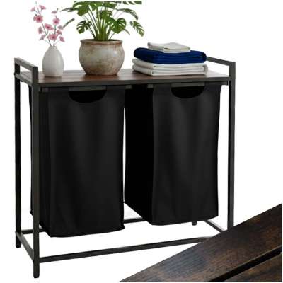 Laundry basket 2 compartments with shelf 76l