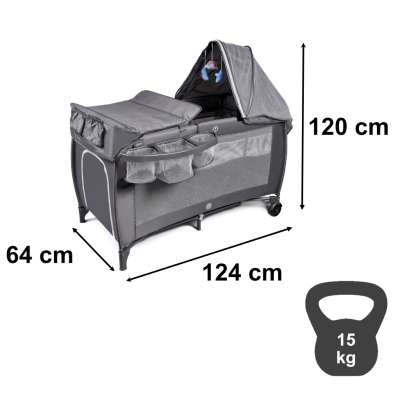 Łóżeczko dziecięce turystyczne składane dwupoziomowe przewijak max. 15kg