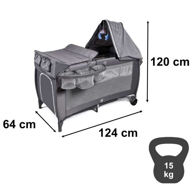 Łóżeczko dziecięce turystyczne składane dwupoziomowe przewijak max. 15kg