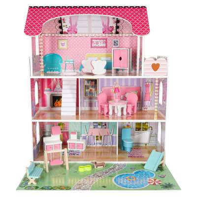 Lulilo Gardeno wooden doll house with garden furniture 70cm pink LED
