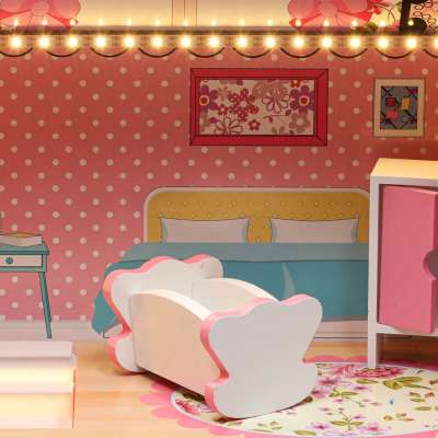 Lulilo Gardeno wooden doll house with garden furniture 70cm pink LED