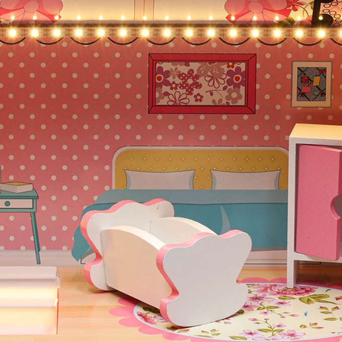 Lulilo Gardeno wooden doll house with garden furniture 70cm pink LED