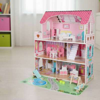 Lulilo Gardeno wooden doll house with garden furniture 70cm pink LED