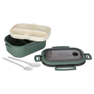 Lunch box śniadaniówka pudełko śniadaniowe z przegródkami dzielone 1200ml zielone