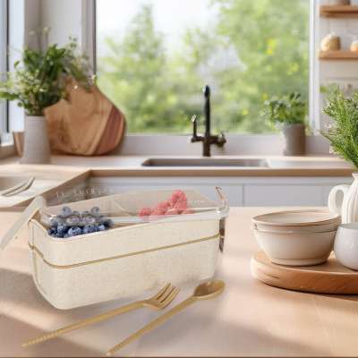 Lunch box śniadaniówka pudełko śniadaniowe z przegródkami dzielone 750ml beżowe