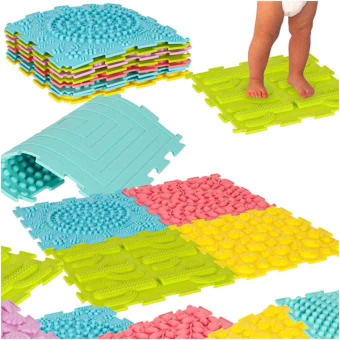 Mata sensoryczna puzzle montessori do masażu stóp 8 elementów pastelowe
