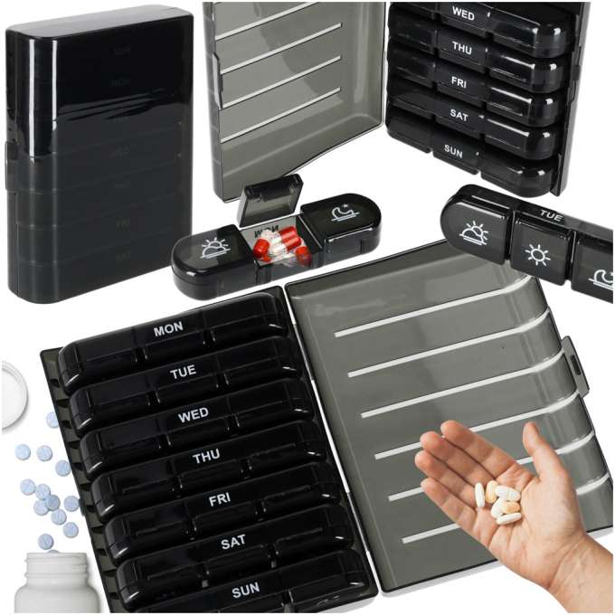 Medicine pill organiser container black