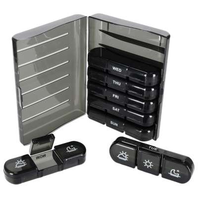 Medicine pill organiser container black