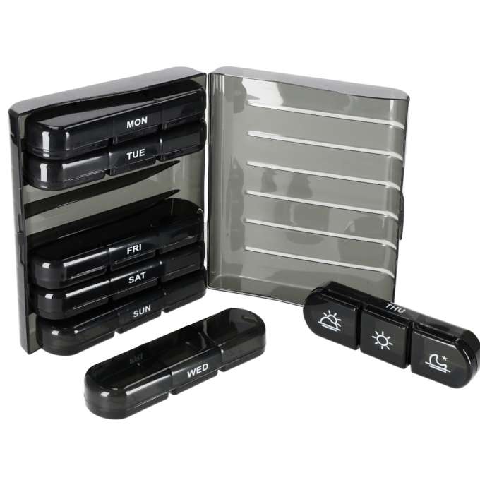 Medicine pill organiser container black