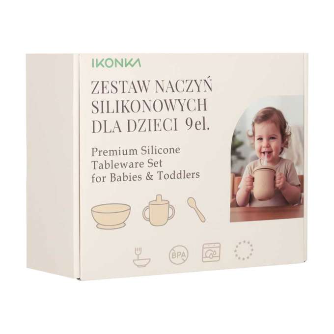 Naczynia silikonowe dla dzieci niemowląt krab zestaw 9 elementów ciemny róż