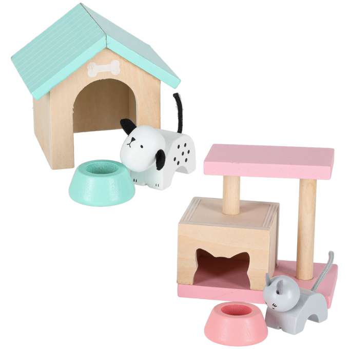 Pet hotel in a suitcase wooden furniture and figures