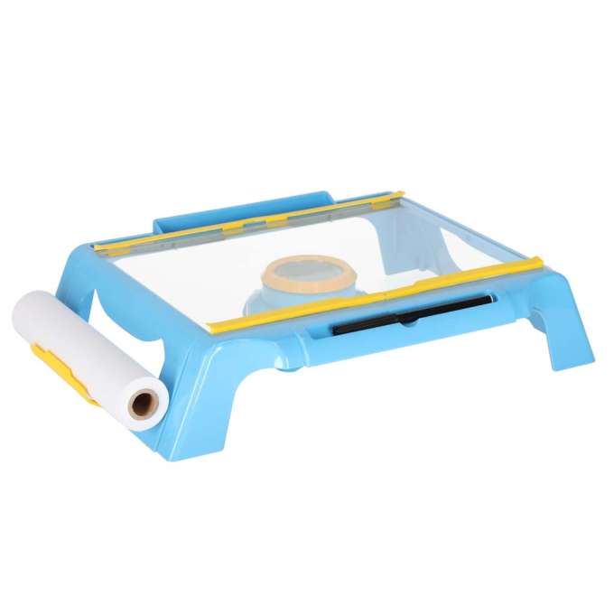 Projector projector drawing table cards markers crayons blue