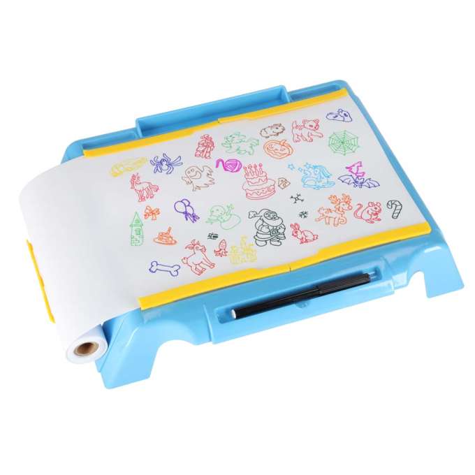 Projector projector drawing table cards markers crayons blue